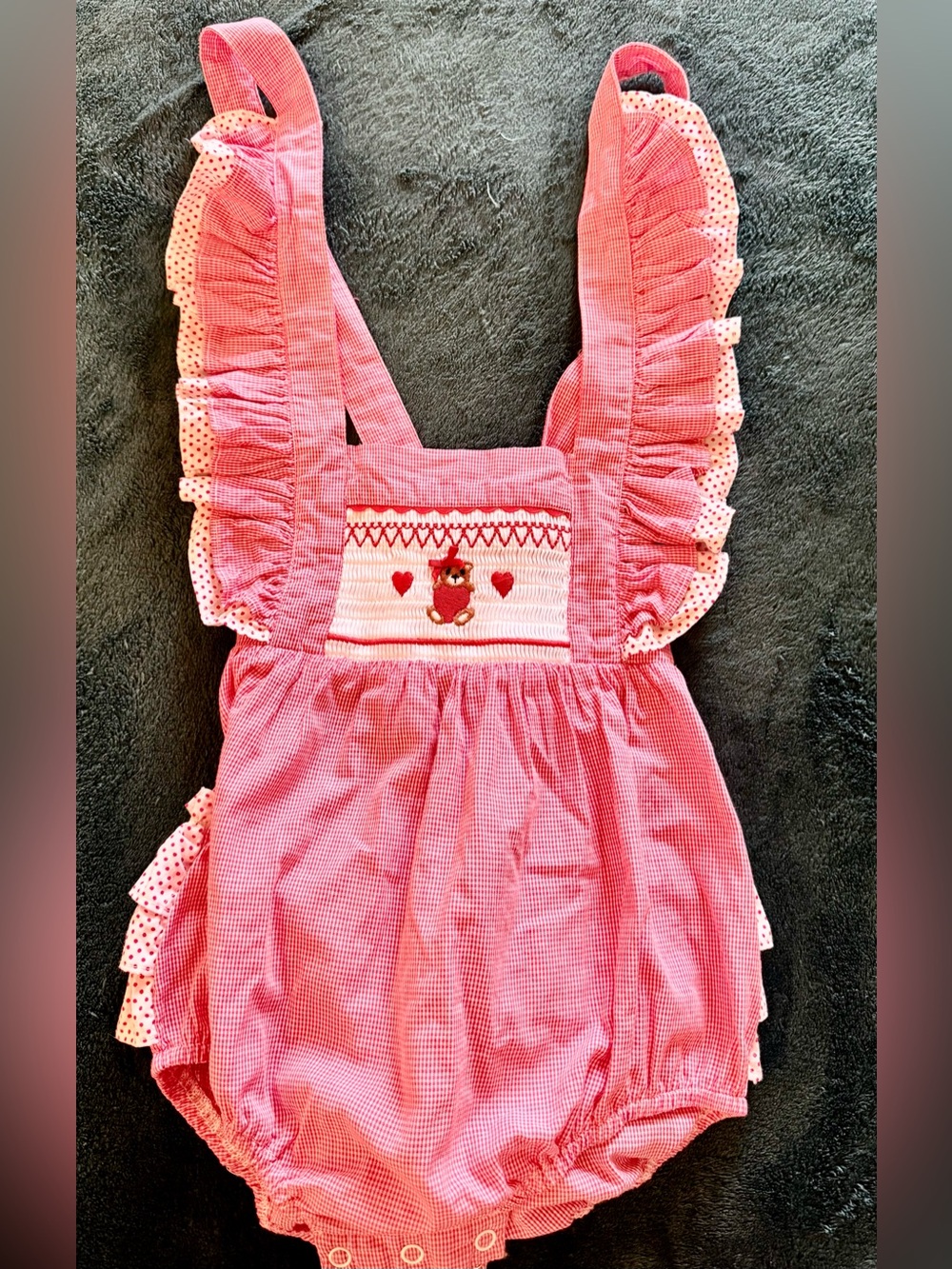 Pink Smocked Heart Bubble Romper